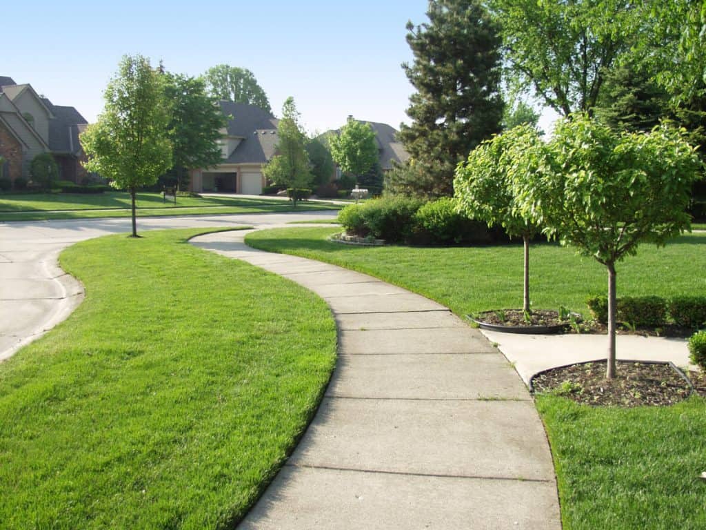 a well-kept sidewalk at a home with elder care at home jobs