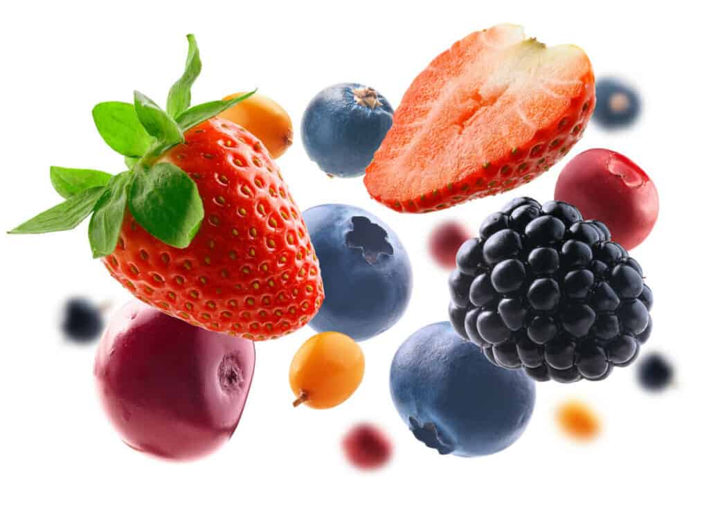 taste buds changing with age - juicy berries flying in the air