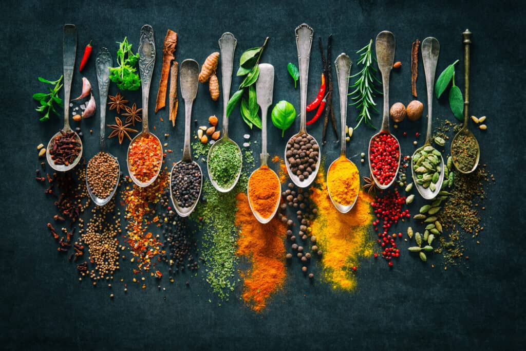 do you lose taste buds with age - different spices in spoons and their seeds or leaves