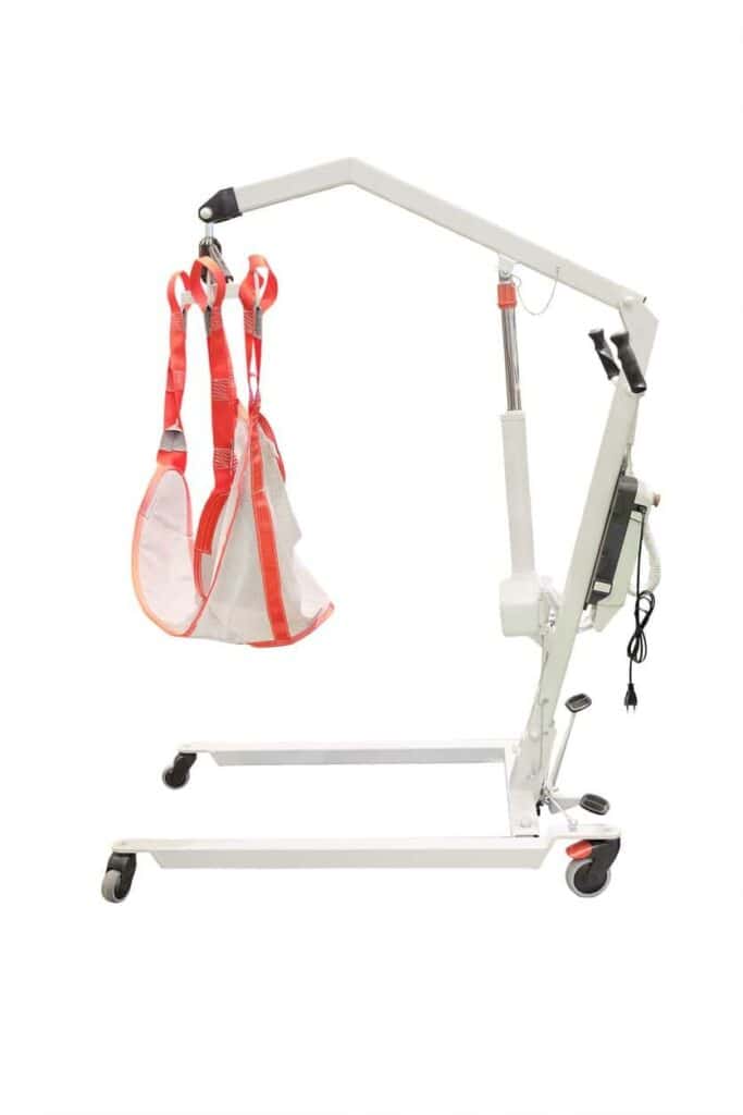 A photo of a hoyer lift with a hoyer lift sling.