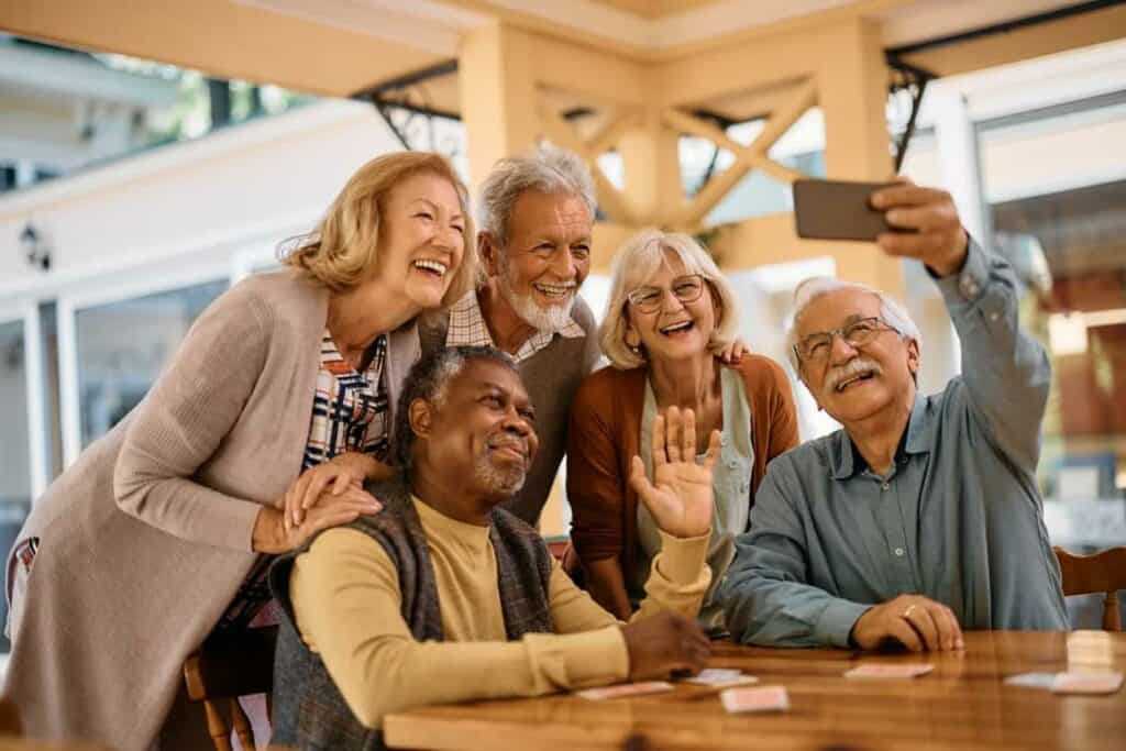 seniors socializing with peers at a senior living community