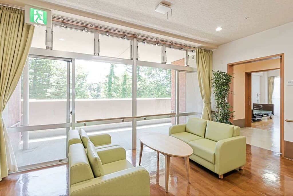 clean and bright common area at a senior care facility