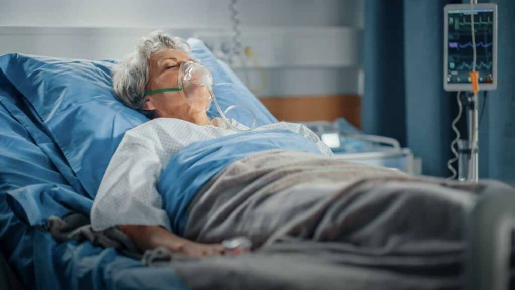 a dying person experiencing breathing difficulties