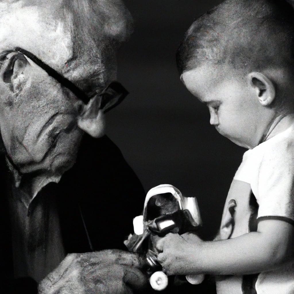 days of life - an elderly man with a baby