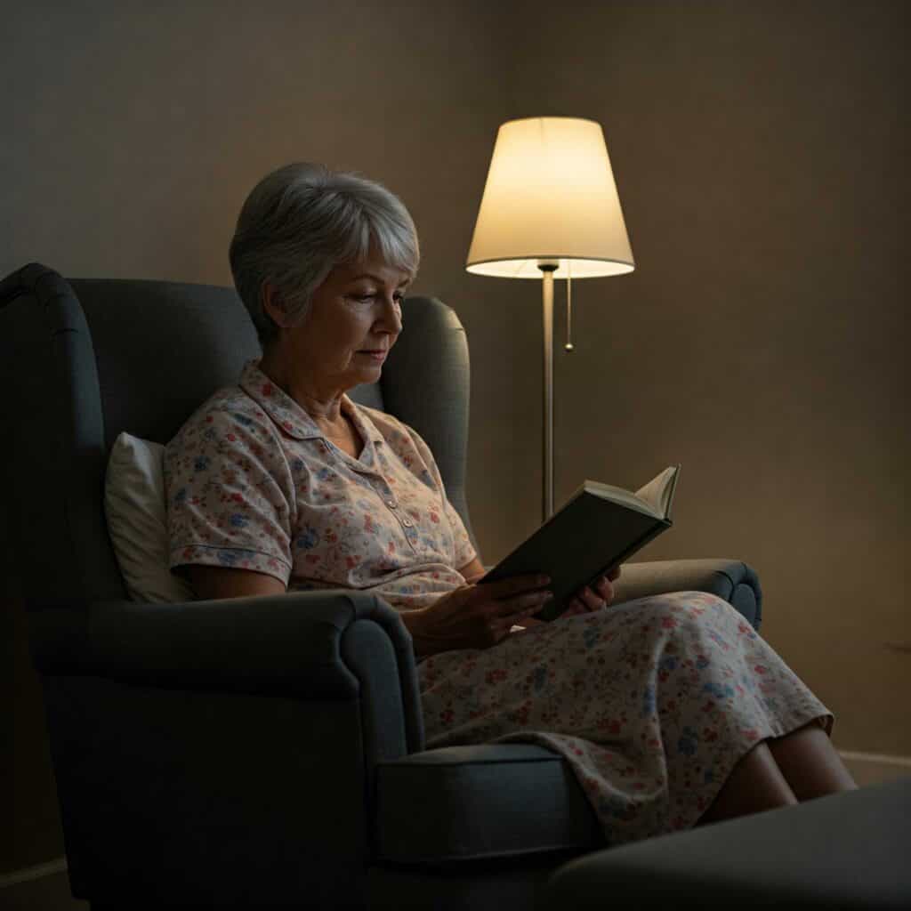 Senior woman practicing relaxing bedtime routine