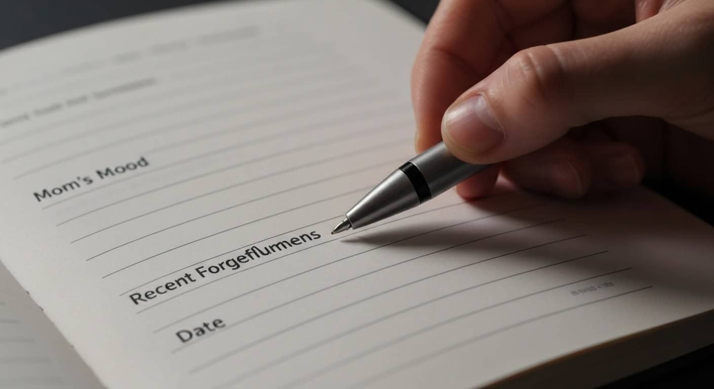 A journal being used to create a dementia symptoms checklist to share with a Reno medical professional
