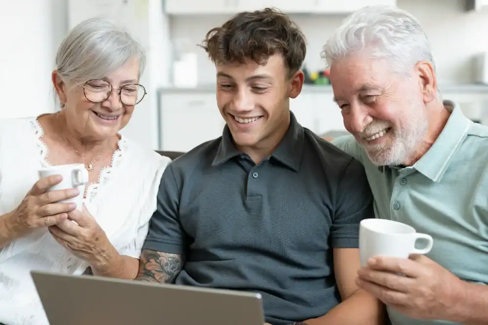 A family member researching affordable senior care options online
