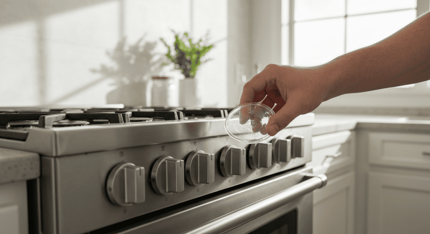 Safety knobs being installed on a stove as a kitchen safety measure for Alzheimer's.