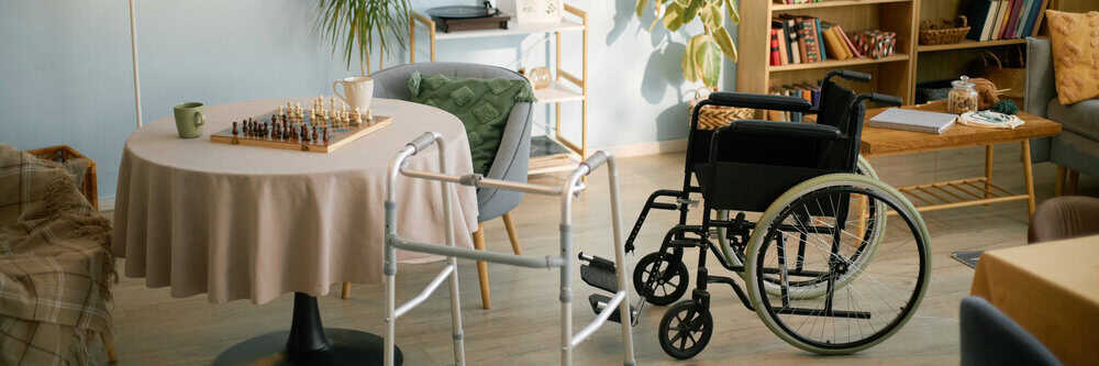 A serene living room in a residential care home, showing an alternative to traditional facilities.