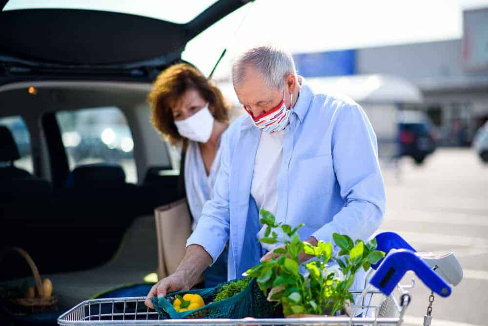 A driver providing door to door senior transportation by helping with groceries.